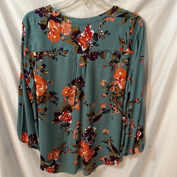 Market & Spruce Women's Spring Floral Teal Top Size XL - Picture 6 of 8